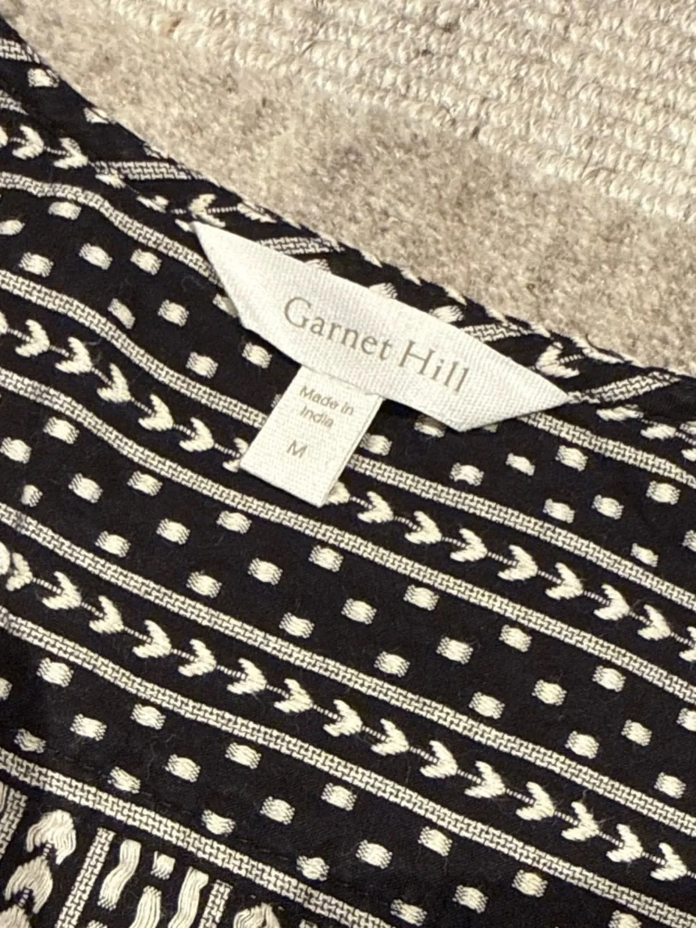 Garnet Hill Black and White Striped Button-Front V-Neck Top